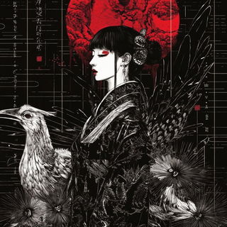 Switchyard Manga Brutalism style, Midjourney V6.1: traditional folk art