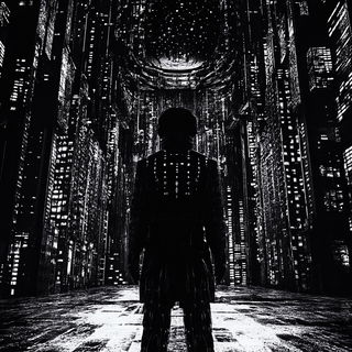 Switchyard Manga Brutalism style, Midjourney V6.1: cinematic shot from sci-fi movie