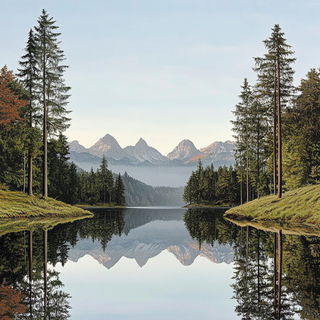 Mythodye style, Midjourney V6.1: realistic landscape photograph of quiet dawn