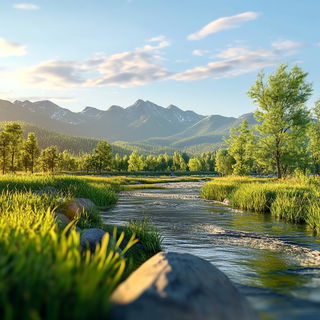 Floranarrative style, Midjourney V6.1: realistic landscape photograph of quiet dawn