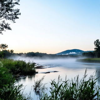 Starflood Chromacircus style, Midjourney V6.1: realistic landscape photograph of quiet dawn