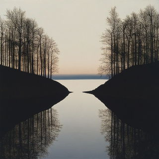 Plateaugraphica style, Midjourney V6.1: realistic landscape photograph of quiet dawn
