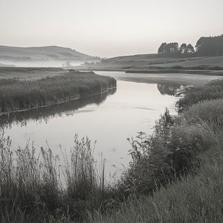 Charcoal Glaciera style, Midjourney V6.1: realistic landscape photograph of quiet dawn