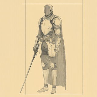 Fleckmarine style, Midjourney V6.1: concept art character design of retropunk steam knight