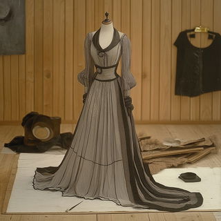 Silkwing Topographies style, Midjourney V6.1: haute-couture fashion outfit