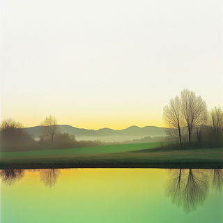 Festivalgouache style, Midjourney V6.1: realistic landscape photograph of quiet dawn