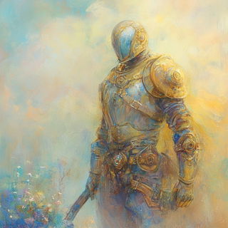 Cypress Broadsheet style, Midjourney V6.1: concept art character design of retropunk steam knight