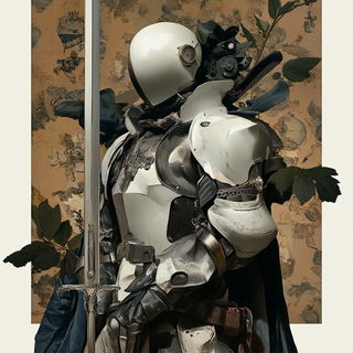 Aster Vale Editorial School style, Midjourney V6.1: concept art character design of retropunk steam knight