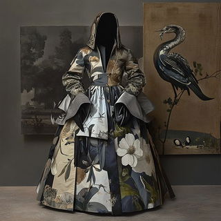 Aster Vale Editorial School style, Midjourney V6.1: haute-couture fashion outfit
