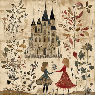 Maquette Couture style, Midjourney V6.1: retro fairy-tale illustration