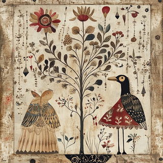 Maquette Couture style, Midjourney V6.1: traditional folk art