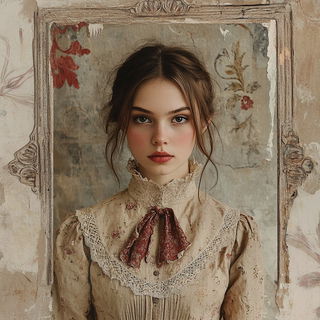 Maquette Couture style, Midjourney V6.1: photographic portrait of female protagonist