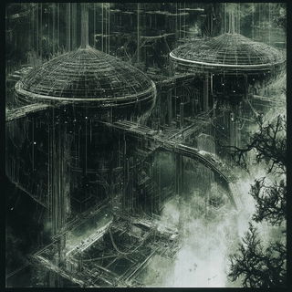 Ceramotype style, Midjourney V6.1: megacity with futuristic bioarchitecture