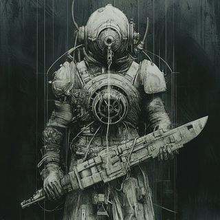 Ceramotype style, Midjourney V6.1: concept art character design of retropunk steam knight