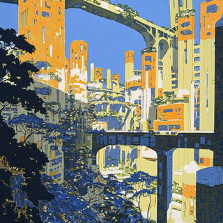 Peakletter style, Midjourney V6.1: megacity with futuristic bioarchitecture