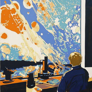 Peakletter style, Midjourney V6.1: editorial illustration for popular scientific magazine cover