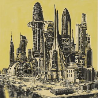 Pilgrimflotilla style, Midjourney V6.1: megacity with futuristic bioarchitecture