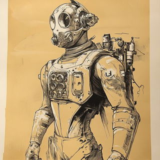Pilgrimflotilla style, Midjourney V6.1: concept art character design of retropunk steam knight