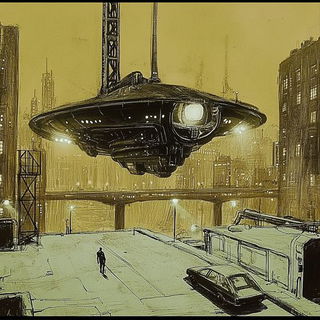 Pilgrimflotilla style, Midjourney V6.1: cinematic shot from sci-fi movie