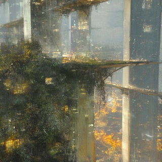 Solar Slat Impressions style, Midjourney V6.1: megacity with futuristic bioarchitecture
