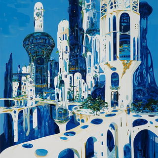 Redgold Kinetics style, Midjourney V6.1: megacity with futuristic bioarchitecture