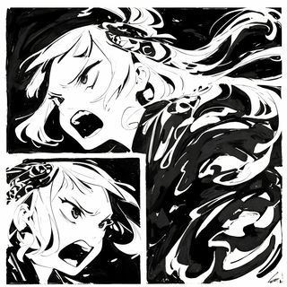 Redgold Kinetics style, Midjourney V6.1: black-and-white manga comic strip