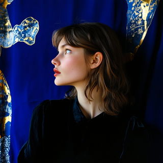 Redgold Kinetics style, Midjourney V6.1: photographic portrait of female protagonist