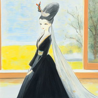 Glyptoptics style, Midjourney V6.1: haute-couture fashion outfit