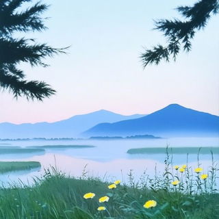 Glyptoptics style, Midjourney V6.1: realistic landscape photograph of quiet dawn