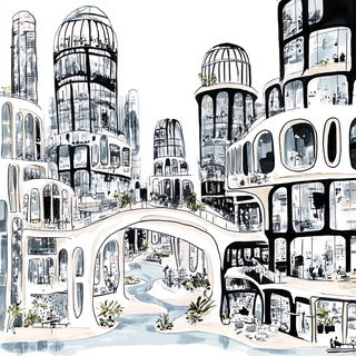 Coralwing Posterism style, Midjourney V6.1: megacity with futuristic bioarchitecture