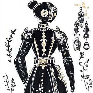 Coralwing Posterism style, Midjourney V6.1: concept art character design of retropunk steam knight