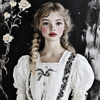 Coralwing Posterism style, Midjourney V6.1: photographic portrait of female protagonist