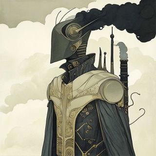 Cyanthrone style, Midjourney V6.1: concept art character design of retropunk steam knight