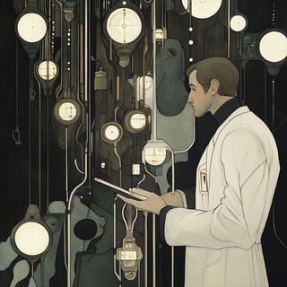 Cyanthrone style, Midjourney V6.1: editorial illustration for popular scientific magazine cover