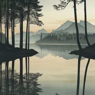 Cyanthrone style, Midjourney V6.1: realistic landscape photograph of quiet dawn