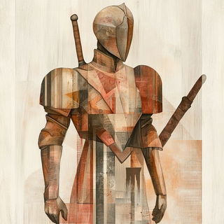 Flatnote Dramaturgy style, Midjourney V6.1: concept art character design of retropunk steam knight