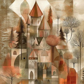 Flatnote Dramaturgy style, Midjourney V6.1: retro fairy-tale illustration