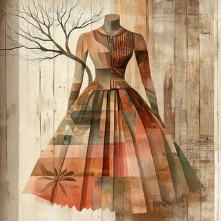 Flatnote Dramaturgy style, Midjourney V6.1: haute-couture fashion outfit