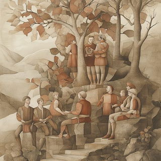Flatnote Dramaturgy style, Midjourney V6.1: classical 18th-century oil painting