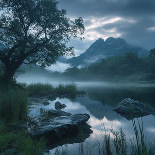 Miniaturama style, Midjourney V6.1: realistic landscape photograph of quiet dawn