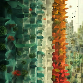 Flatshadow Fairytale style, Midjourney V6.1: megacity with futuristic bioarchitecture