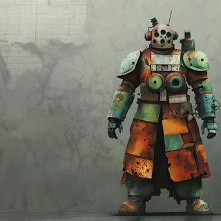 Flatshadow Fairytale style, Midjourney V6.1: concept art character design of retropunk steam knight