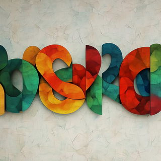 Flatshadow Fairytale style, Midjourney V6.1: typographic composition with large letters