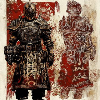 Grimfigure Weave style, Midjourney V6.1: concept art character design of retropunk steam knight
