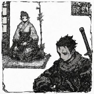 Gloamfiligree style, Midjourney V6.1: black-and-white manga comic strip
