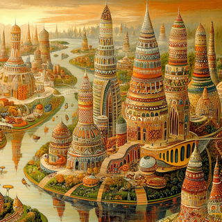 Forgeflorica style, Midjourney V6.1: megacity with futuristic bioarchitecture