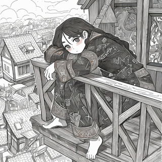 Forgeflorica style, Midjourney V6.1: black-and-white manga comic strip