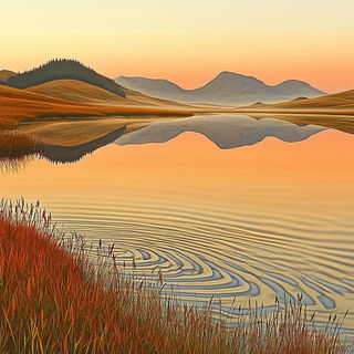 Forgeflorica style, Midjourney V6.1: realistic landscape photograph of quiet dawn
