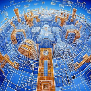 Forgeflorica style, Midjourney V6.1: technical infrastructure blueprint schematics