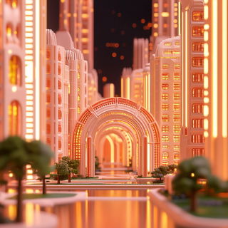 Folkobarro style, Midjourney V6.1: megacity with futuristic bioarchitecture